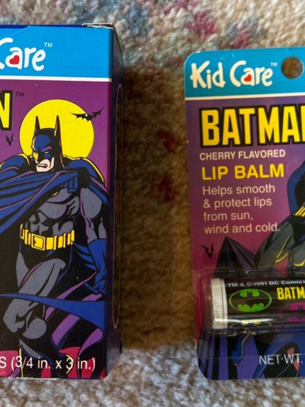 Batman Kid Care bandages & Lip Balm New Sealed Vintage 1991